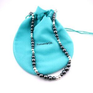 Tiffany & Co. Sterling Silver & Hematite Ball Beaded 20.5" In Chain Necklace